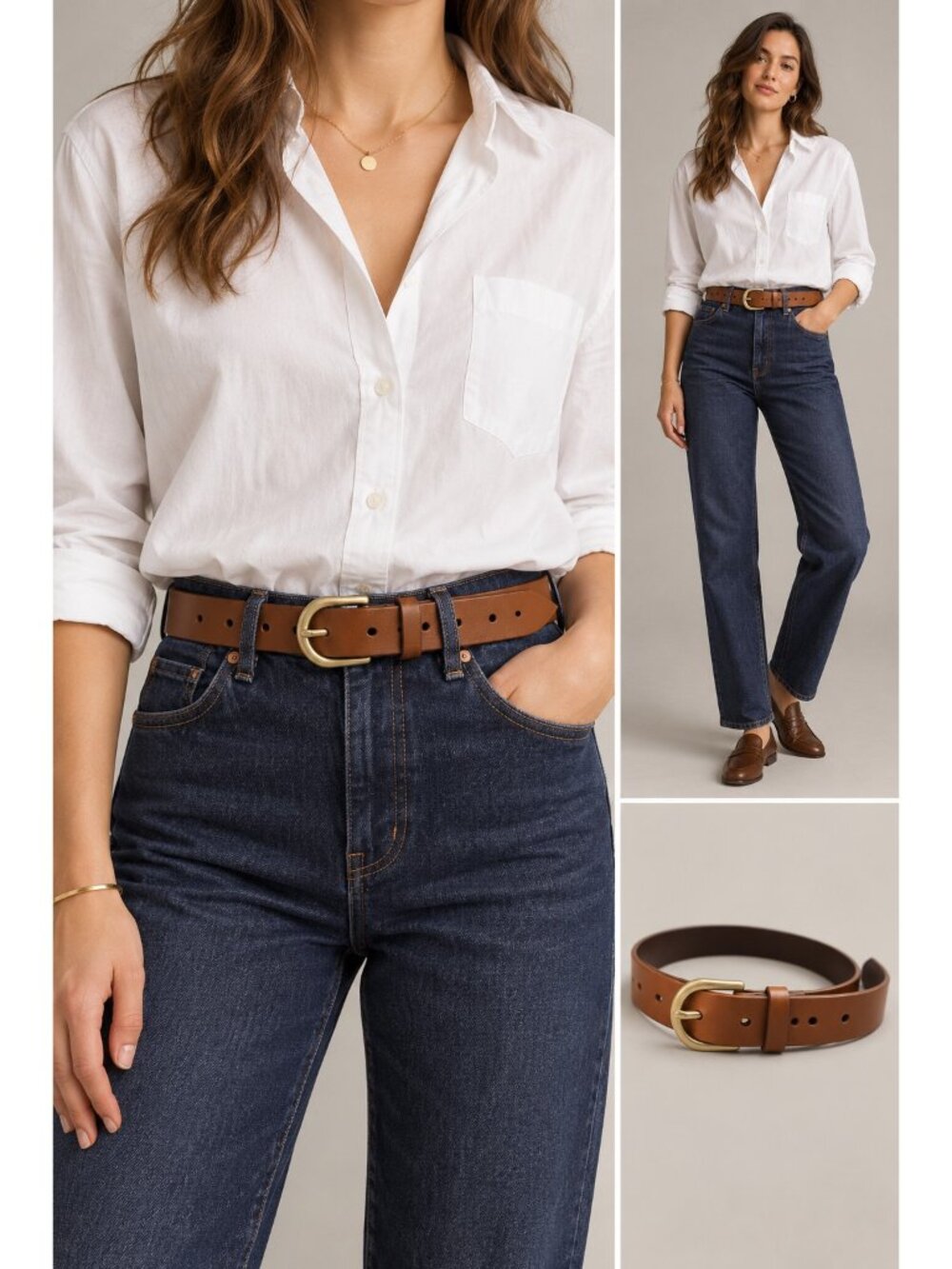 J.Crew Italian Bonded Leather Brown Belt XS/S Gold Buckle Classic AH686